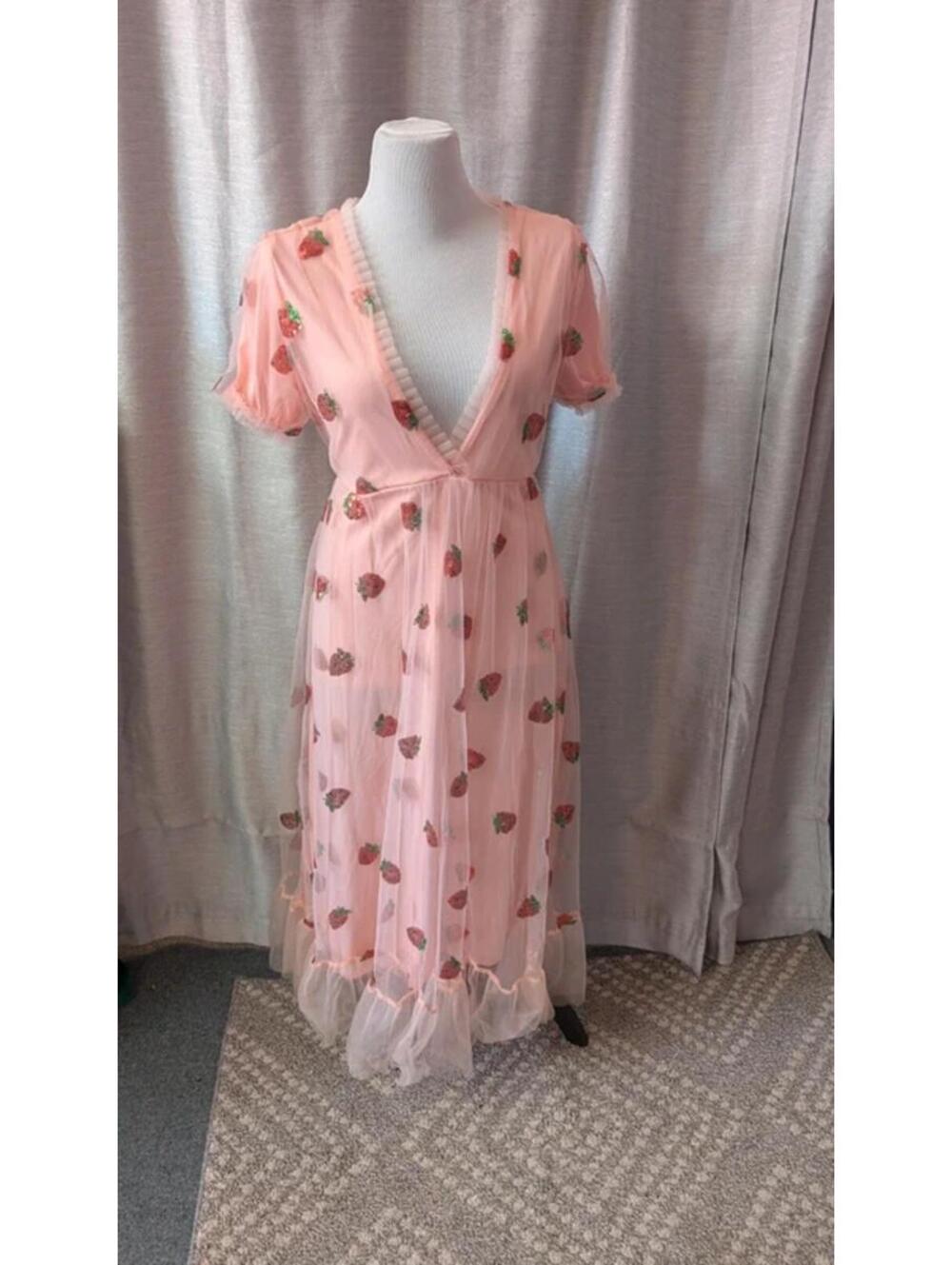 SOLD Pink Strawberry Sequin Dress M L
